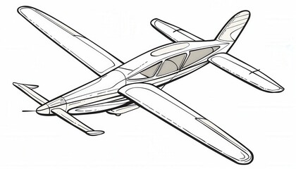A stylized line art drawing of a single-engine aircraft viewed from above. Ideal for aviation-themed designs or coloring book illustrations.
