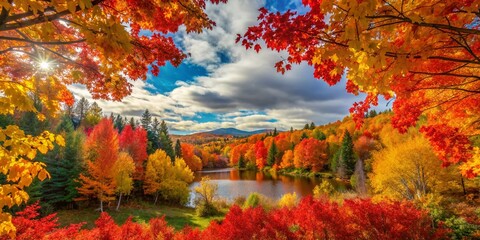 Vibrant Autumn Panorama: Red, Orange, Yellow Fall Leaves Background
