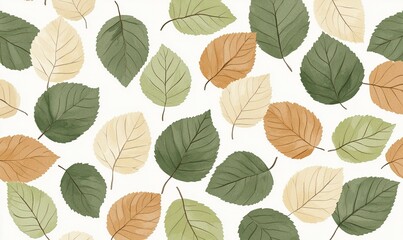 Falling autumn leaves pattern on white background for wallpaper or textile design.
