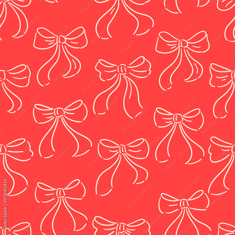 Poster seamless pattern with abstract red ribbons. vector flat background with bows in retro style. coquett