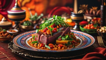 Meat dish in a beautiful plate