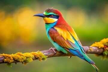 Obraz premium Vibrant Colorful Bird Perched on Branch, Copy Space - Stock Photo