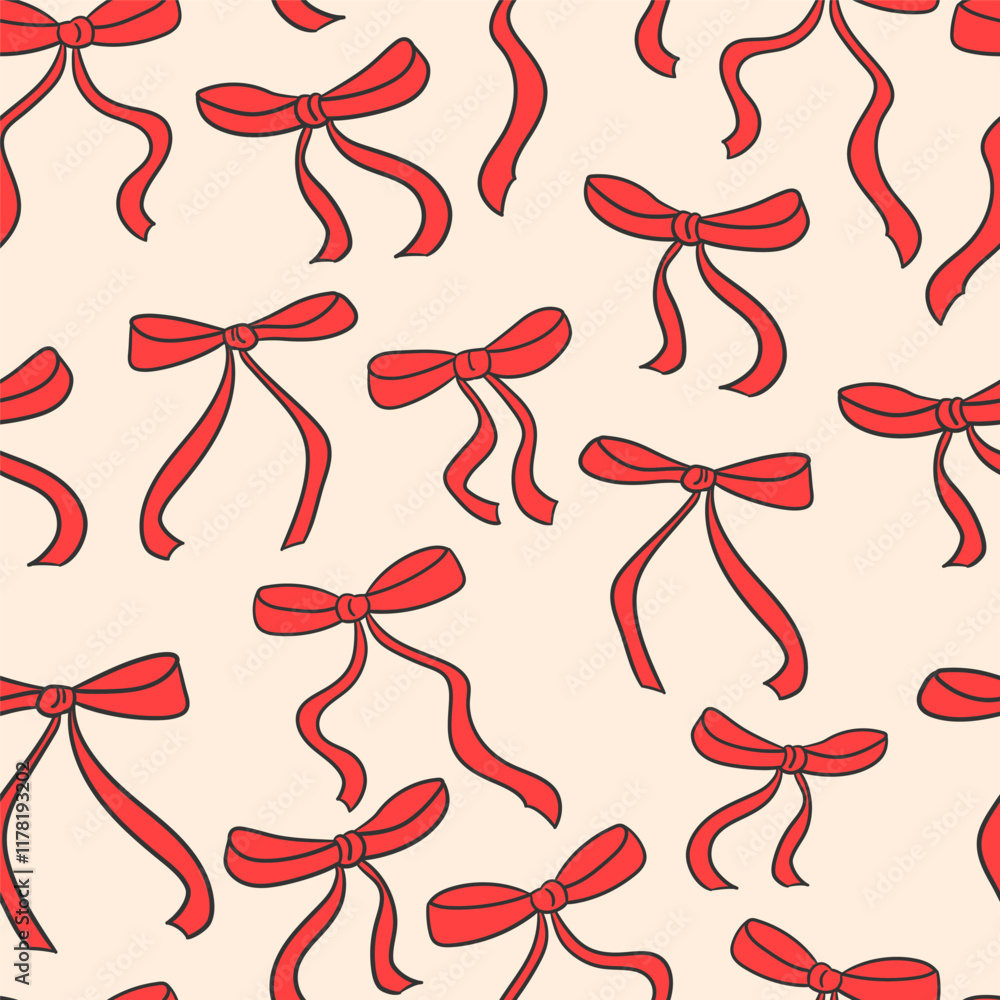 Aufkleber vector seamless pattern featuring charming fuchsia bows with a loose style on a pink vertical stripe