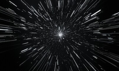 Hyperspace jump through stars, streaks of light, cosmic travel background.