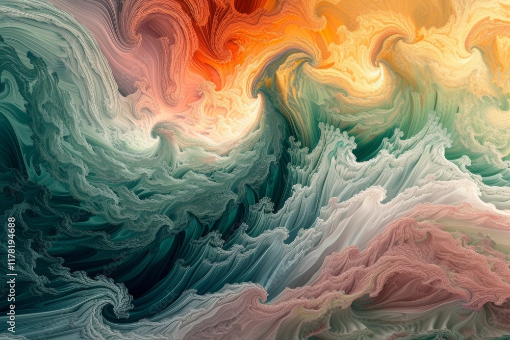 Poster a mesmerizing swirl of vibrant colors and fractal patterns captures the essence of liquid waves flow