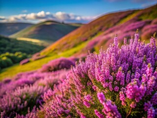 Obraz premium Vibrant Heather in Bloom: A Stunning Autumnal Landscape