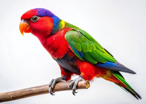 Vibrant Lorius Lory Parrot on Pure White Background &ndash; Perfect for Bird Lovers and Tropical Designs