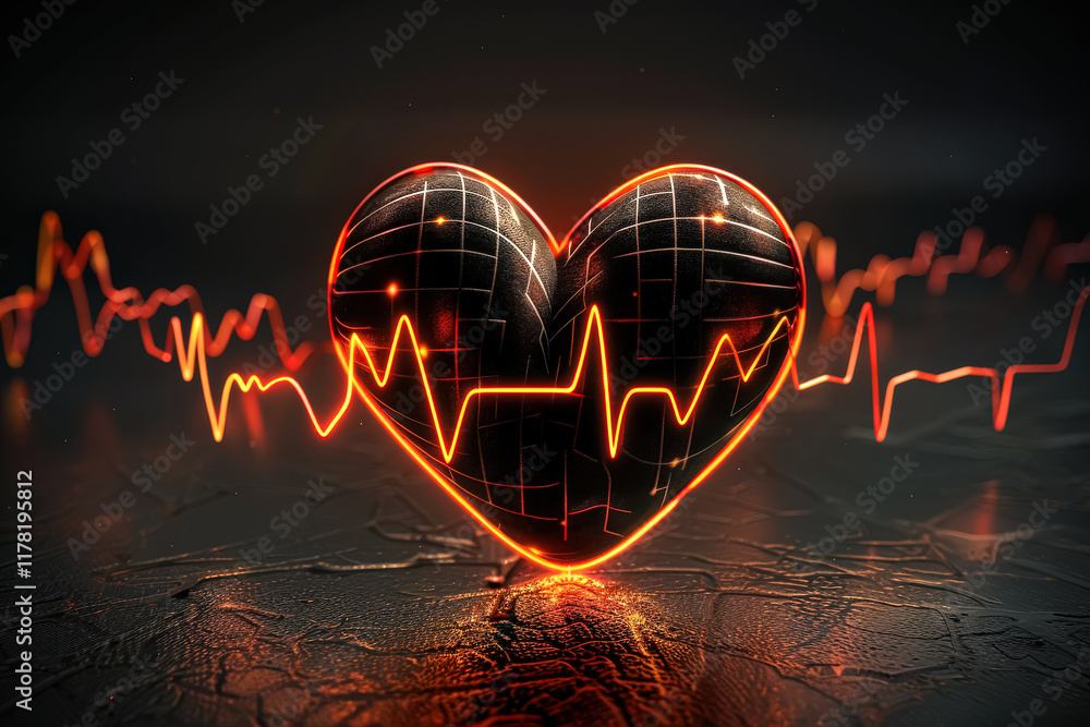 Poster heart is displayed in a black and red color with a red line surrounding it.