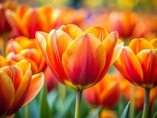 Fototapeta premium Vibrant Orange and Yellow Tulip Close-up with Copyspace - Spring Floral Background