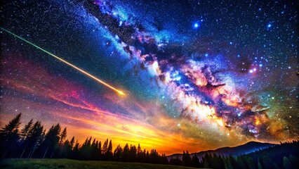 Obraz premium Vibrant Perseid Meteor Shower 2023: Macro Shot of Colorful Cosmic Dust