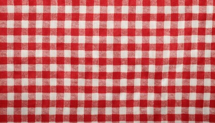 Naklejka premium Red white checkered picnic tablecloth as background, top view