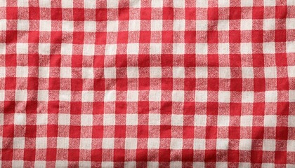 Red white checkered picnic tablecloth as background, top view