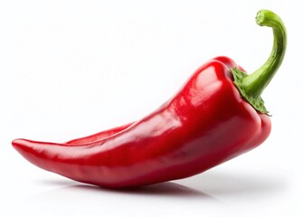 Vibrant Red Chili Pepper, Glossy, Isolated on White Background - Stock Photo