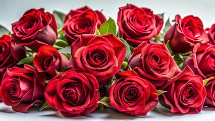 Vibrant Red Roses Isolated on Pure White Background - Perfect for Valentine's Day or Romance Themes
