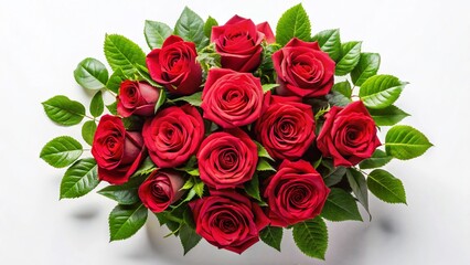 Vibrant Red Roses Bouquet Isolated on White Background - Stock Photo
