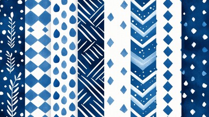 Playful crayon-style light blue patterns of diamonds and polygons, seamless stripes with hand-drawn charm, designed for boys' birthday party themes