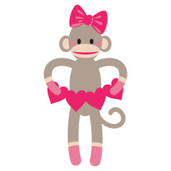 Cute and funny Valentine sock monkey girl vector cartoon illustration