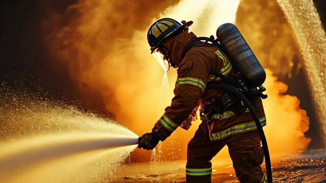 A brave firefighter combats fierce flames with determination, dedicated to saving lives and property, earning admiration and respect from the community while fulfilling their mission