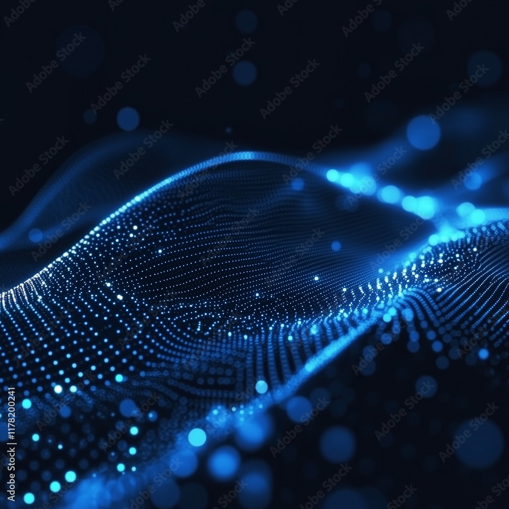 Poster digital technology background. digital data dots blue pattern pixel background