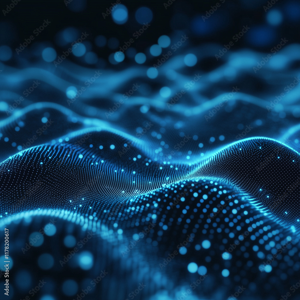 Poster digital technology background. digital data dots blue pattern pixel background