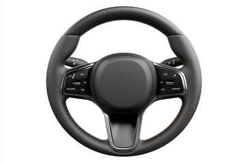 Black steering wheel with a leather cover