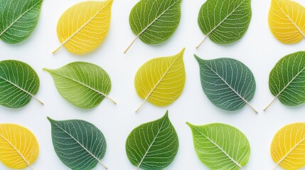 artistic leaf pattern, vibrant green and yellow, abstract contemporary style, eco-friendly theme, isolated on white background