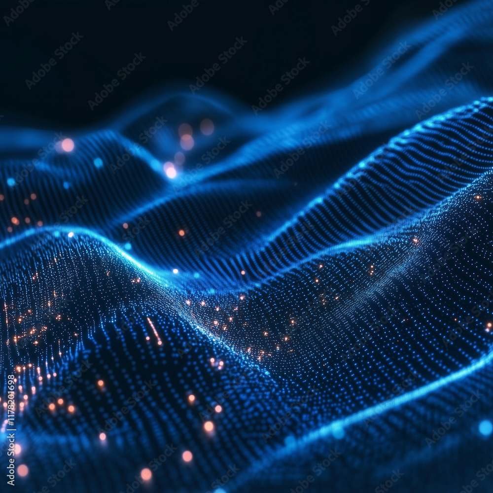 Poster digital technology background. digital data dots blue pattern pixel background
