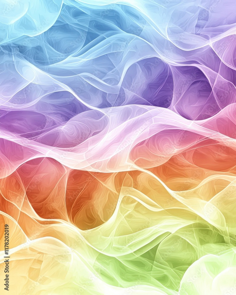 Poster colorful abstract waves of light and texture in soft gradient tones for creative backgrounds and art
