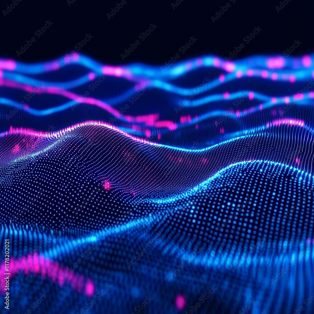 Poster digital technology background. digital data dots blue pattern pixel background