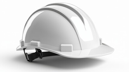 Fototapeta premium White safety helmet, angled perspective, bold contrast and shadows, realistic detailing, isolated on white background