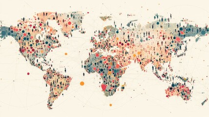 Global social media network, Digital world map with users worldwide connections 