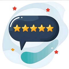 Create a graphic featuring a speech bubble with five golden stars inside symbolizing a 5star rating on a Google business listing The stars should be prominently displa