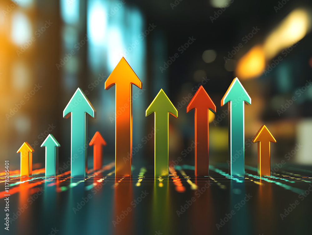 Aufkleber ascending 3d arrows on digital code background