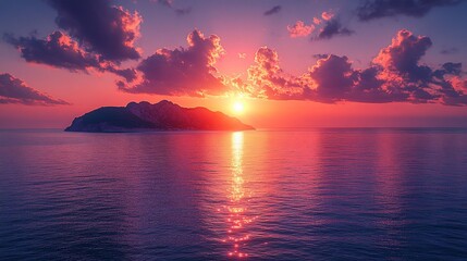 Vibrant Sunset Over Island Ocean Landscape