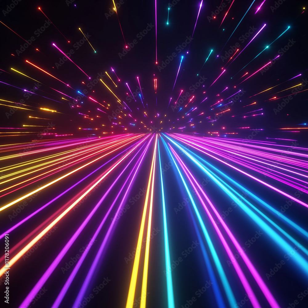 Poster 3d render, abstract background with colorful spectrum. bright neon rays and glowing lines.