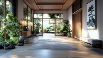Lush Greenery in Modern Hallway