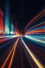 Fototapeta premium Night Cityscape Illuminated By Light Trails Of Moving Vehicles