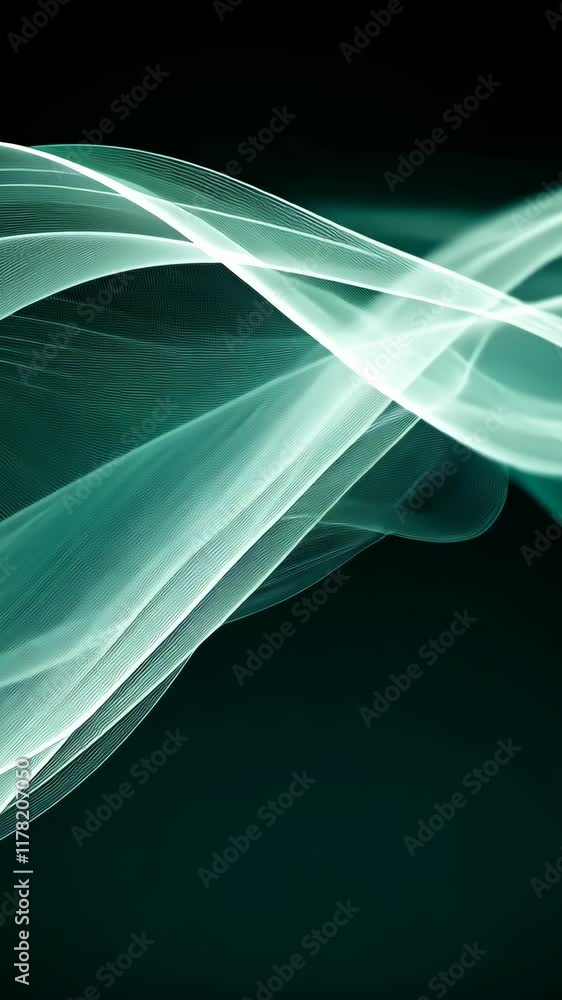 Poster ethereal green flowing waves create an abstract design with soft gradients and a dark background
