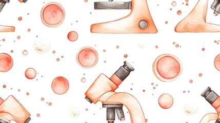 Watercolor Microscope and Bubbles Pattern for Science and Education Design Projects