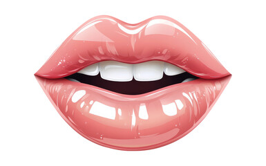 Fototapeta premium Glossy Pink Lips on Transparent Background