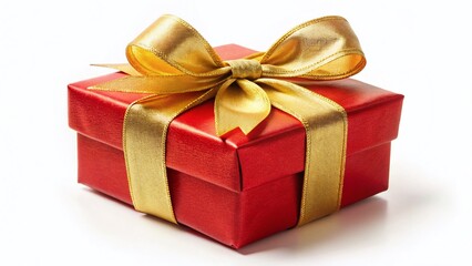Obraz premium Vintage Red Gift Box with Gold Bow - Isolated White Background Stock Photo
