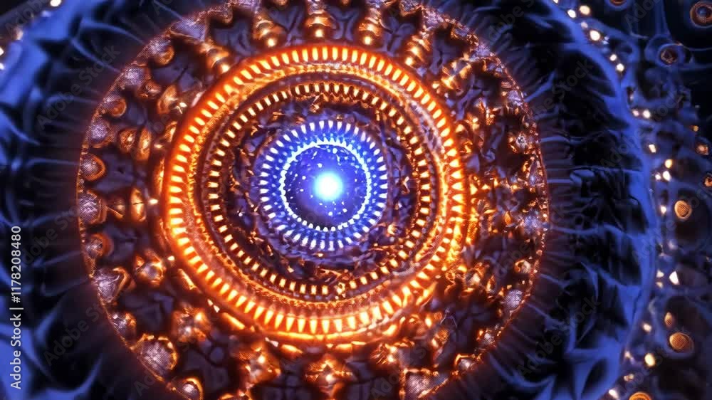 Aufkleber vibrant circular pattern with glowing lights creating a mesmerizing abstract design in deep blue ton