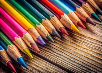 Fototapeta premium Vintage Still Life: Colorful Pencils, Artistic Supplies, Retro Photography