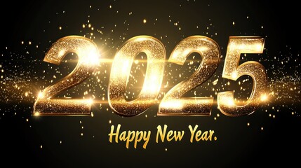 Sparkling gold 2025 Happy New Year greeting.