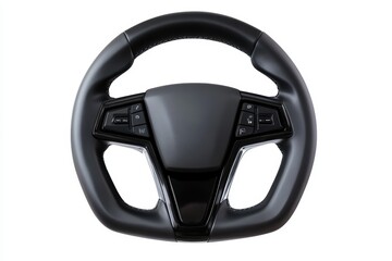 Black steering wheel with a black leather cover