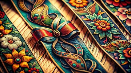 Vintage Tattoo Ribbons: Blank, Stylish Macro Photography Set