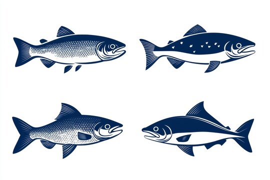 Four different types of fish are shown in a row