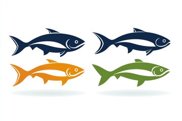 Four different colored fish swimming in the ocean