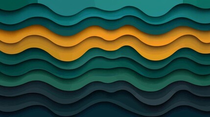 Fototapeta premium Colorful Waves Design in Green and Yellow Tones with Layered Paper Effect