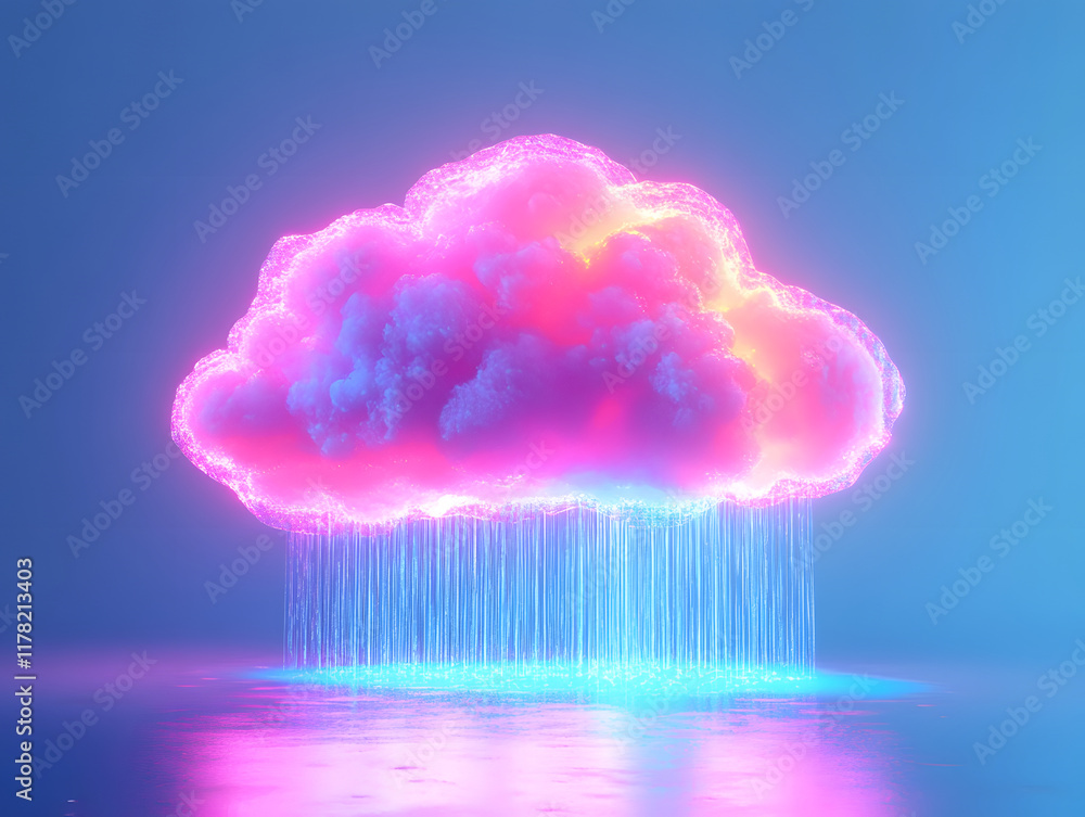 Poster digital cloud data visualization with neon illumination